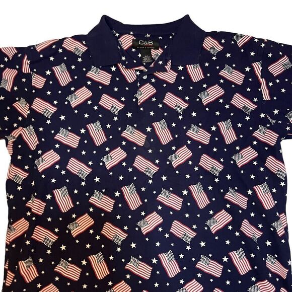 Croft and Borrow American Flg Print All Over Polo Shirt Size XLT Short Sleeve - Picture 5 of 8